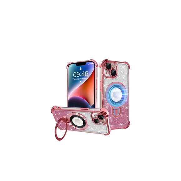I phone 14 plus Cell phone case pink sparkle with ring holder kickstand slim - Picture 1 of 6